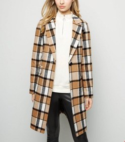 تصویر پالتو زنانه نیولوک (انگلستان) Brown Check Revere Collar Coat 