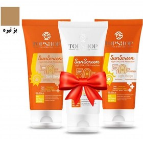 تصویر پکیج ضد آفتاب های SPF 50 تاپ شاپ مجموعه 3 عددی شامل یک کرم ضد آفتاب بی رنگ رایگان 