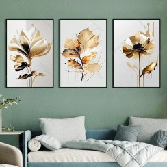 تصویر تابلو دکوراتیو هپی لند طرح گل طلایی 986 