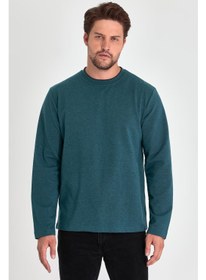 تصویر سویشرت مردانه پتروئیل با یقه گرد دوبل و برش استاندارد راحت برند mmetalic Men's Petrol Double Crew Neck Standard Comfortable Cut Sweatshirt