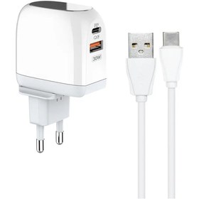 تصویر شارژر دیواری 30 وات کینگ استار مدل KW215 PD به همراه کابل USB-C سفید شارژر موبایل شارژر دیواری متفرقه مدل KW215 PD سفید