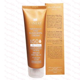 تصویر ضد آفتاب رنگی SPF50 سینره - بژ روشن sun screen tinted cream SPF50 natural beige CINERE