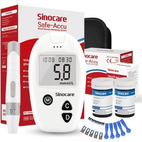 تصویر دستگاه تست قند خون برند Sinocare Sinocare Blood Sugar Monitor, Diabetes Testing Kit Safe Accu, Large Memory Capacity Blood Sugar Test Kit with 50 Test Strips & 50 Lancing Devices, for Diabetics Home Self-Testing in mmol/L