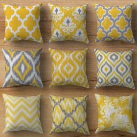 تصویر کوسن طوسی زرد 