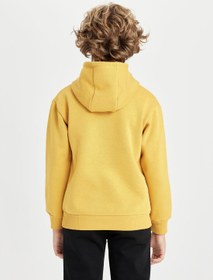 تصویر هودی زرد رنگ بزرگ با طرح و ضخامت بالا برند Defacto Yellow Oversized Printed Hooded Thick Sweatshirt