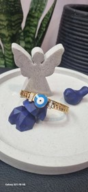 تصویر دستبند بنگل استیل چشم نظر قلب نگین دار طلایی 