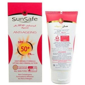 تصویر کرم ضد آفتاب و ضد چروک سان سیف SPF50 رنگ روشن 50 میل Sunsafe Anti Ageing Sunscreen Cream SPF50 Light Beige 50ml