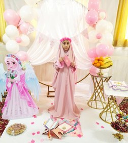 تصویر پک جشن تکلیف ملائکه با کیف و سجاده - نباتی مروارید دوزی شده / 145 cm Pak1