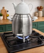 تصویر کتری قوری استیل شیردار با قوری چینی 