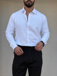 تصویر پیراهن ساده مجلسی دکمه رو 