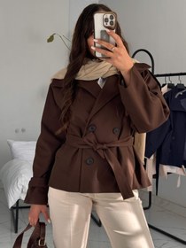 تصویر ترنچ کت کوتاه زنانه - مشکی / ۷۵ 