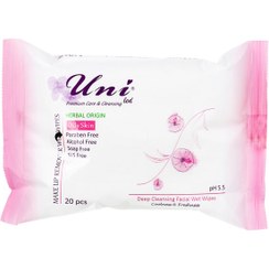 تصویر دستمال مرطوب پاک کننده آرایش پوست چرب یونی لد 20 برگی uni led antibacterial hand cleansing wet wipes oily skin