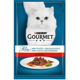 تصویر پوچ گربه گورمت طعم گوشت مرغ در سس وزن 85 گرم GOURMET