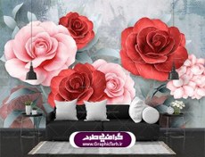 تصویر پوستر دیواری سه بعدی گل رز قرمز 