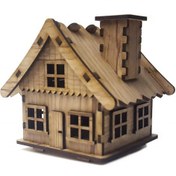 تصویر ماکت دکوری طرح کلبه دودکش دار - قهوه ای تیره 