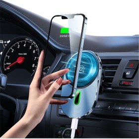 تصویر هولدر موبایل مگنتی و شارژر بی سیم داخل خودرو یوسامز Usams US-CD170 15W Magnetic Car Wireless Charger Phone Holder 