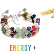تصویر دستبند سنگی سه ردیفه خاص با سنگهای معدنی و اصل مینیاتوری درجه یک بافت چرمی دستبند سنگ انرژی پلاس ENERGY PLUS STONE BRACELET THERE LINE ORIGINAL