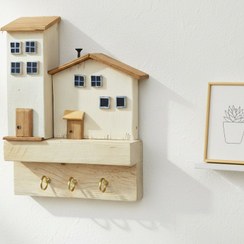 تصویر جاکلیدی دیواری چوبی دست‌ساز شیری مدل Woodland Blend 3 Handmade Creamy Woodland Blend Wooden Key Holder - No. 03