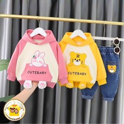 تصویر هودی و شلوار بچگانه مدل خرگوش و ببری‌ 010 - سایز Bunny and tiger hoodie and pants