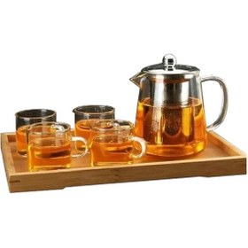 تصویر قوری 950 میل پیرکس به همراه چهار شات پیرکس وارداتی 950 ml Pyrex teapot with four Pyrex shots