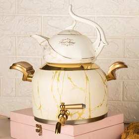 تصویر ست کتری قوری کروپ ست مدل رنگی ماربل کد 915 Croupset Marble Color Model Kettle and Teapot Set - Code 915