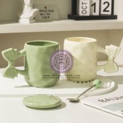 تصویر ماگ پینترستی پاپیونی، ماگ سرامیکی فانتزی پاپیونی حجم 450 میلی لیتر کد 64159002 ceramic mug with bow 450 ml breakfast mug for couple of coffee macaron coffee mug dishwasher and microwave safe suitable for coffee latte macchiato 