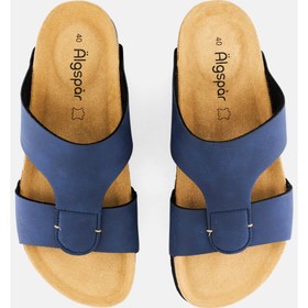 تصویر صندل مردانه کفی چوبی با طراحی ساده، رنگ سرمه‌ای برند algspar Men Solid Slip On Cork Sandals, Navy