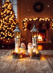 تصویر چراغ خیابانی کریسمسی تزئینی و روشنایی جشن - آدم برفی 