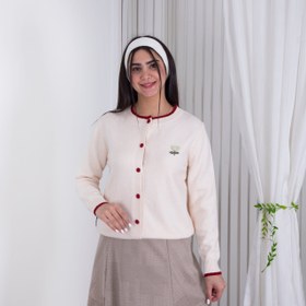 تصویر ژاکت بافت دخترونه گل مروارید 