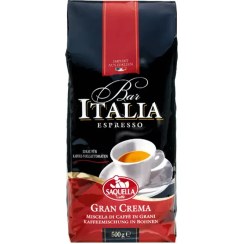 تصویر دانه قهوه ITALIA پاکت 500 گرم SAQUELLA مدل GRAN CREMA Saquella Bar Italia Espresso Gran Crema beans 500gr