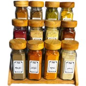 تصویر جا ادویه ی ۱۲ تایی درب چوبی با استند دو حالته (با ادویه ی مرغوب اهواز) 