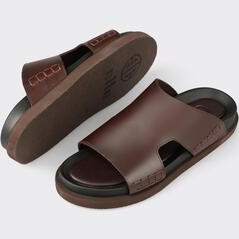 تصویر دمپایی مردانه چرم قهوه ای الی Elle 