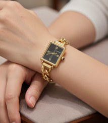 تصویر ساعت زنانه کارتیر استیل با بند زنجیری ظریف - سیلور صفحه بنفش Carter Stainless Steel Chain Watch – White Rectangular Dial