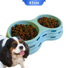 تصویر ظرف غذای دو قلو سگ و گربه جنس پلاستیک مقاوم در طول 41 سانتی متر کد 106053 