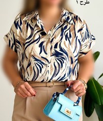 تصویر سرمه کالکشن - شومیز ساتن آستین کوتاه طرحدار 