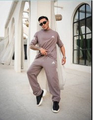 تصویر ست اسپرت تیشرت شلوار بگ پارچه پنبه دورو ادیداس - نسکافه ای / adidas