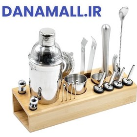 تصویر ست 19 تیکه بار سرد با پایه چوبی Bartender Kit 