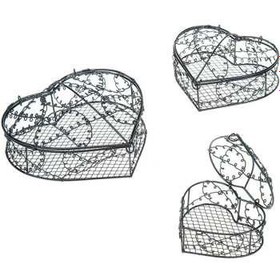 تصویر قفس قلب 3 تيکه توري ا Decorative Grid Heart Cage 3 Pieces Decorative Grid Heart Cage 3 Pieces