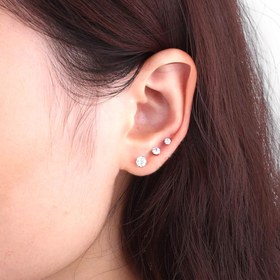 تصویر ست سه تایی گوشواره جواهری تک نگین زیرکونیا اورجینال ویتنام برند Six Large stud earrings with white zircon