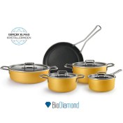 تصویر سرویس قابلمه 9 پارچه کاراجا رنگ زرد ا Karaca Mastermaid BioDiamond 9 Piece Cookware Set Yellow 