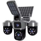 تصویر دوربین مینی اسپیددام 3 لنز سیمکارتی سولار خورشیدی پرژکتور دار 15 مگاپیکسل V380 PRO LD013 