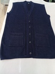 تصویر جلیقه بافت زنانه قیطان دوزی دوجیب سایز بزرگ - سرمه ای 