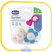 تصویر پستانک ارتودنسی 2 عددی چیکو | Chicco مدل Physio Comfort خرس خالدار آبی و کرم 