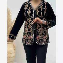 تصویر کت مخمل مزونی مجلسی خرجکار مدل طلا 