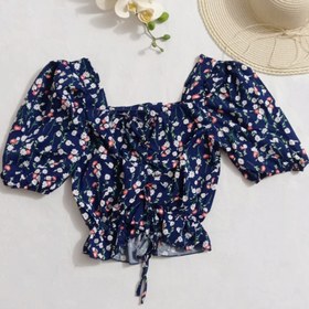 تصویر جدیدترین مدل شومیز کراپ زنانه نخی عروسکی گلگلی The newest model Women's blouse cotton doll Floral