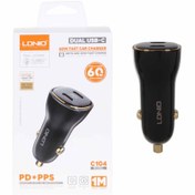 تصویر شارژر فندکی فست و PD دو پورت LDNIO مدل C104 60W به همراه کابل شارژ Type-C - مشکی 