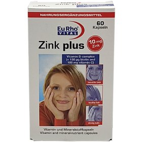 تصویر کپسول یورو ویتال زینک پلاس ۱۰ میلی گرم زینک 60 عددی EuRho Vital Zink plus 10 mg Zinc 60 Capsules