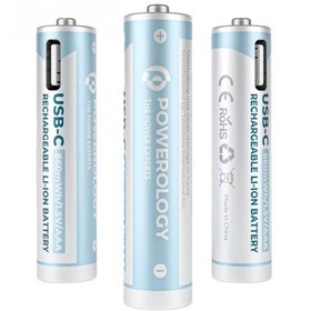 تصویر باتری قلمی شارژی با امکان شارژ مستقیم پاورولوژی USB Rechargeable AA Battery1500mAh/ 2250mWh