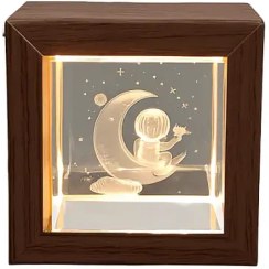 تصویر چراغ خواب کریستال مکعبی با قاب چوبی 