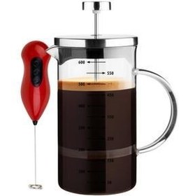 تصویر فرنچ پرس سیاه اندازه گیری قوری مطبوعاتی فرانسوی Cauted 3In1 محصول Borosilicate شیشه 300 میل و کف قهوه شیر LaGabya 
